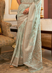 Mint Green Handloom Woven Silk Saree with Sequins work - Colorful Saree