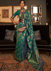 Pine Green Woven Banarasi Silk Saree with Tassels on Pallu - Colorful Saree