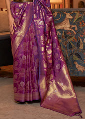 Royal Purple Woven Banarasi Silk Saree with Tassels on Pallu - Colorful Saree