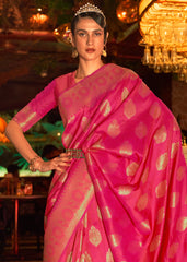 Bright Pink Handloom Woven Banarasi Silk Saree - Colorful Saree