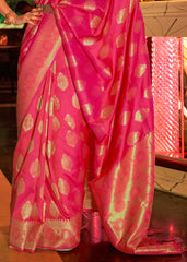 Bright Pink Handloom Woven Banarasi Silk Saree - Colorful Saree