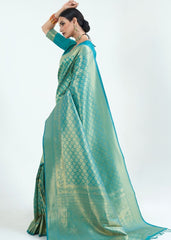 Teal Blue Woven Kanjivaram Silk Saree : Limited Edition - Colorful Saree