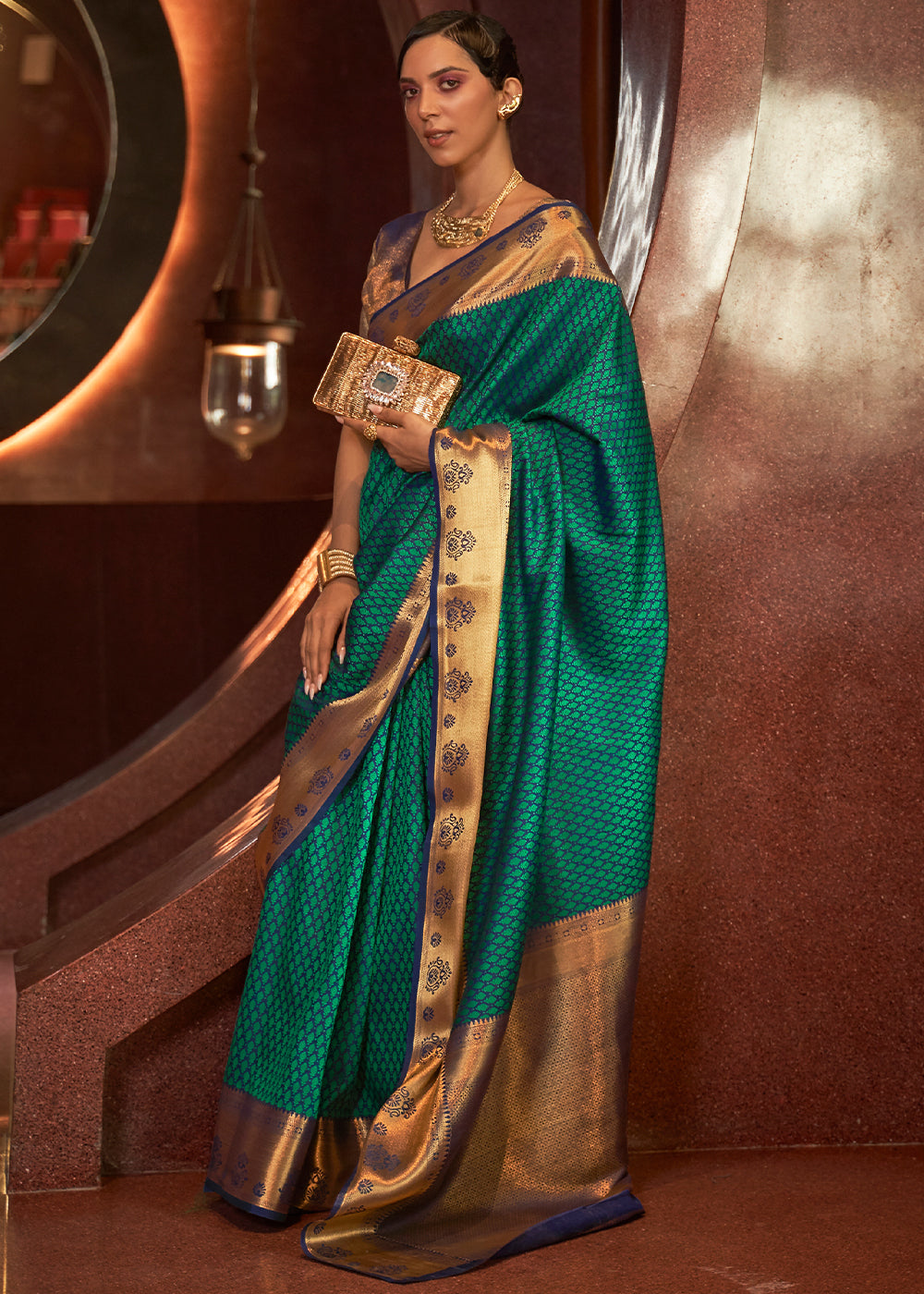Pine Green Handloom Woven Banarasi Silk Saree - Colorful Saree