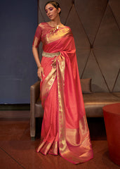 Shades Of Red Handloom Woven Banarasi Silk Saree - Colorful Saree