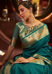Dark Cyan Green Handloom Woven Banarasi Silk Saree - Colorful Saree