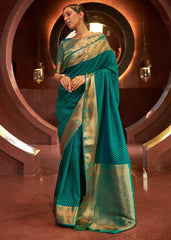 Dark Cyan Green Handloom Woven Banarasi Silk Saree - Colorful Saree