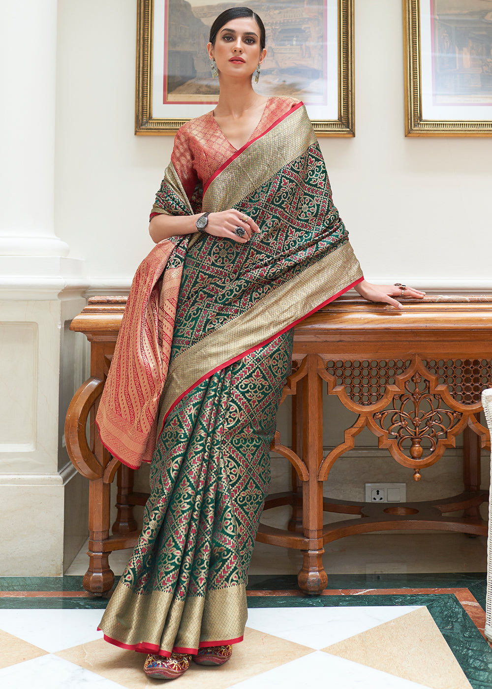 Dark Green Zari Woven Patola Silk Saree - Colorful Saree