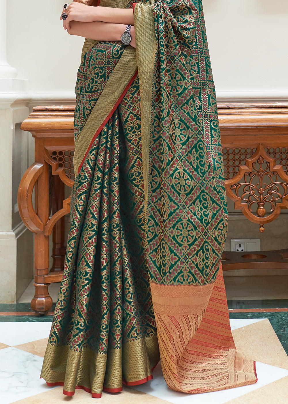 Dark Green Zari Woven Patola Silk Saree - Colorful Saree