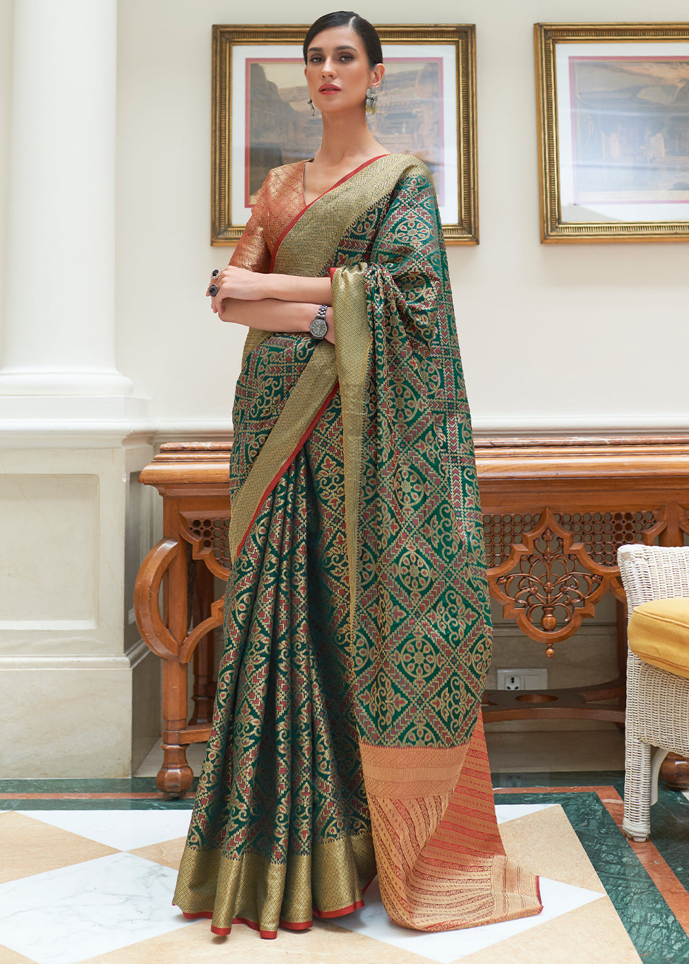 Dark Green Zari Woven Patola Silk Saree - Colorful Saree