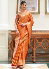 Carrot Orange Zari Woven Patola Silk Saree - Colorful Saree