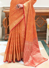 Carrot Orange Zari Woven Patola Silk Saree - Colorful Saree