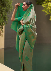 Green & Grey Two Tone Woven Silk Saree - Colorful Saree