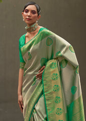 Green & Grey Two Tone Woven Silk Saree - Colorful Saree