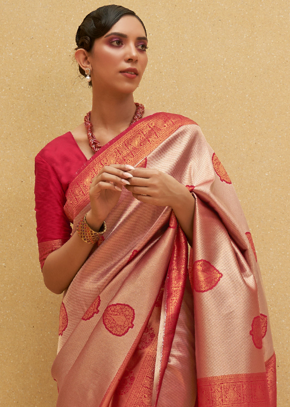 Shades Of Red Two Tone Woven Silk Saree - Colorful Saree