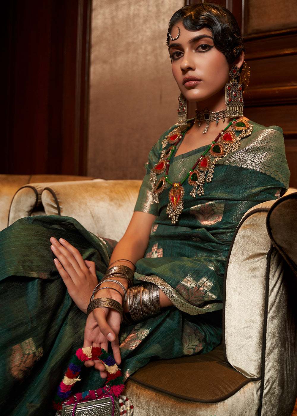 Deep Forest Green Handloom Weaving Silk Saree - Colorful Saree