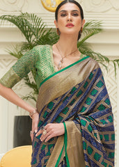 Blue & Green Zari Woven Patola Silk Saree - Colorful Saree