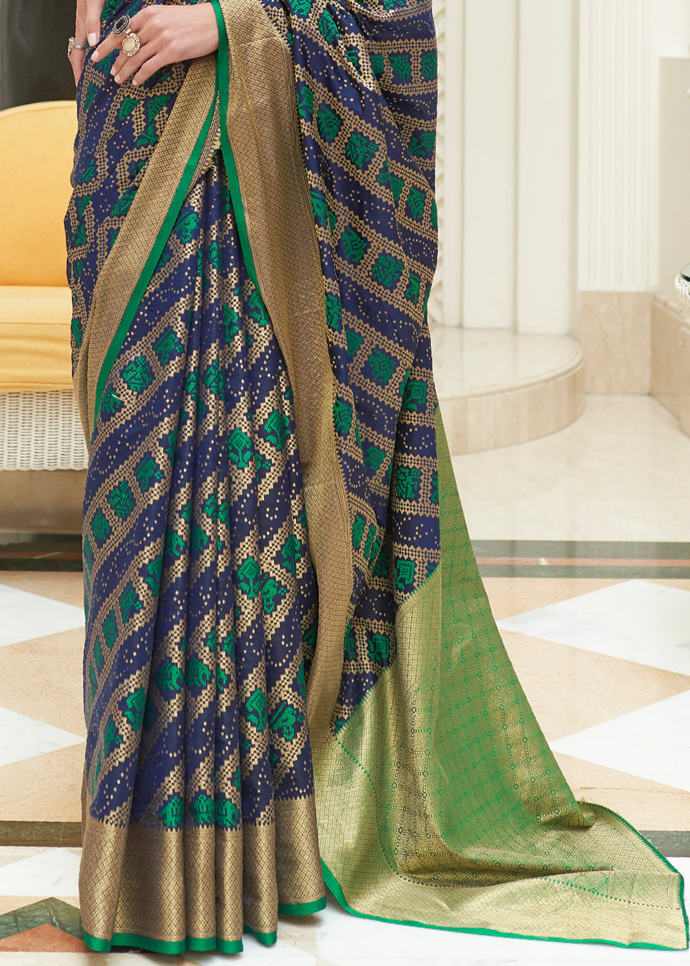 Blue & Green Zari Woven Patola Silk Saree - Colorful Saree