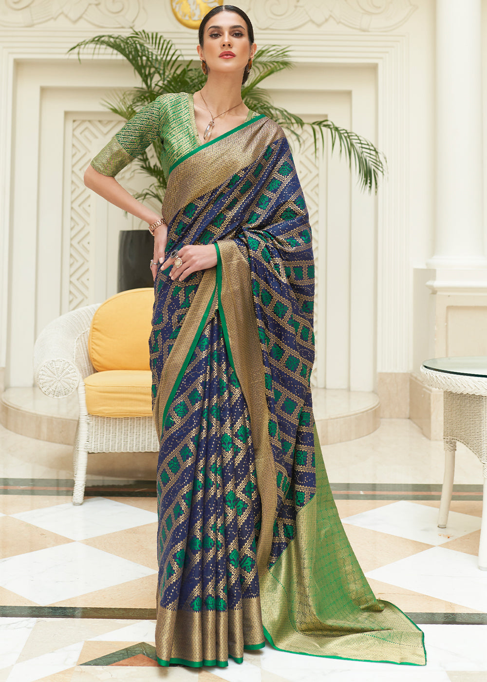 Blue & Green Zari Woven Patola Silk Saree - Colorful Saree