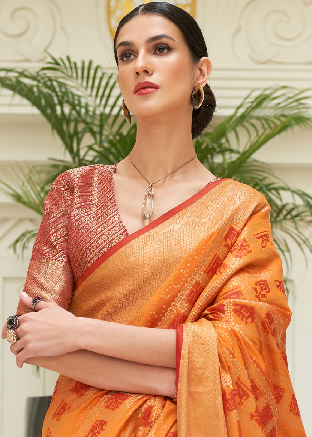 Orange & Red Zari Woven Patola Silk Saree - Colorful Saree