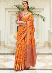 Orange & Red Zari Woven Patola Silk Saree - Colorful Saree