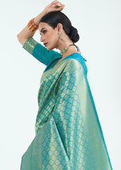 Teal Blue Woven Kanjivaram Silk Saree : Limited Edition - Colorful Saree