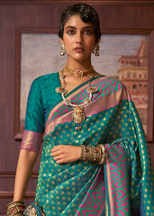 Teal Green Handloom Woven Banarasi Silk Saree - Colorful Saree