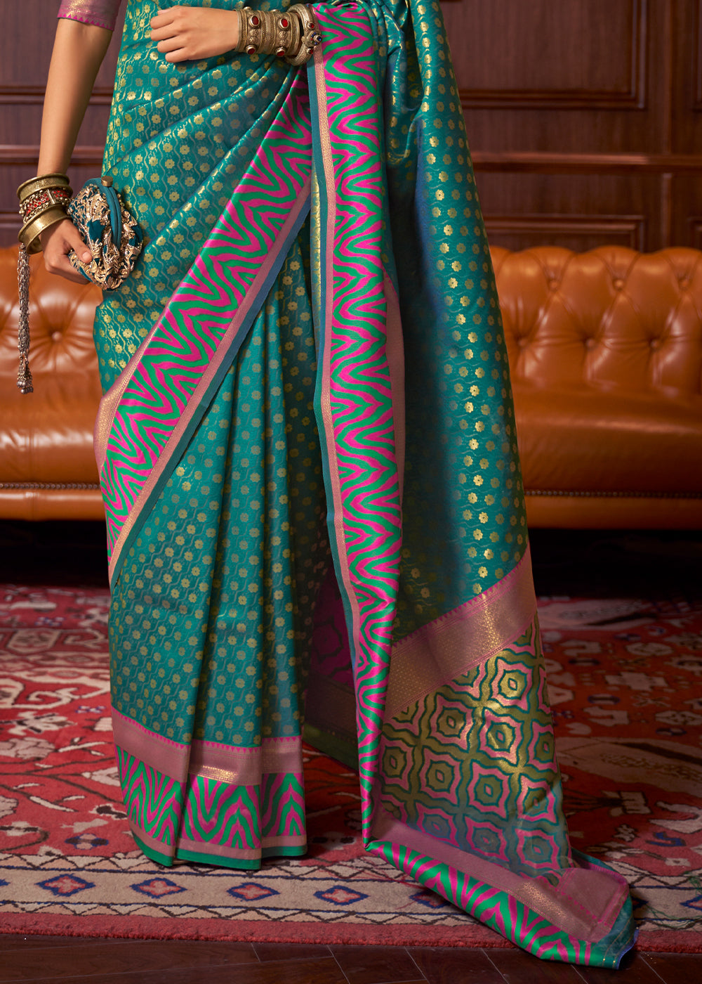 Teal Green Handloom Woven Banarasi Silk Saree - Colorful Saree