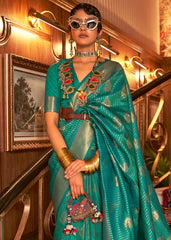 Turtle Green Woven Banarasi Silk Saree - Colorful Saree