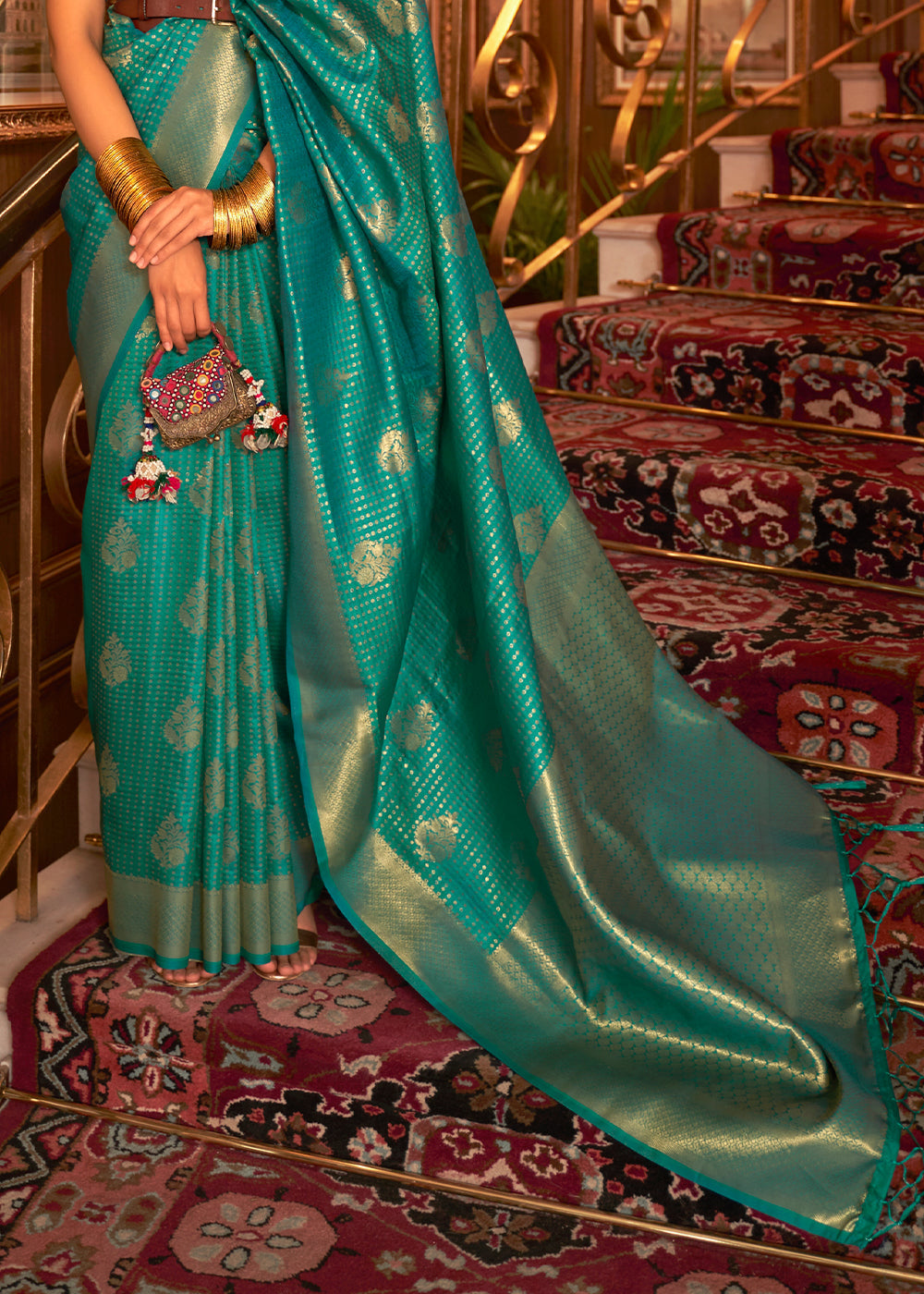 Turtle Green Woven Banarasi Silk Saree - Colorful Saree