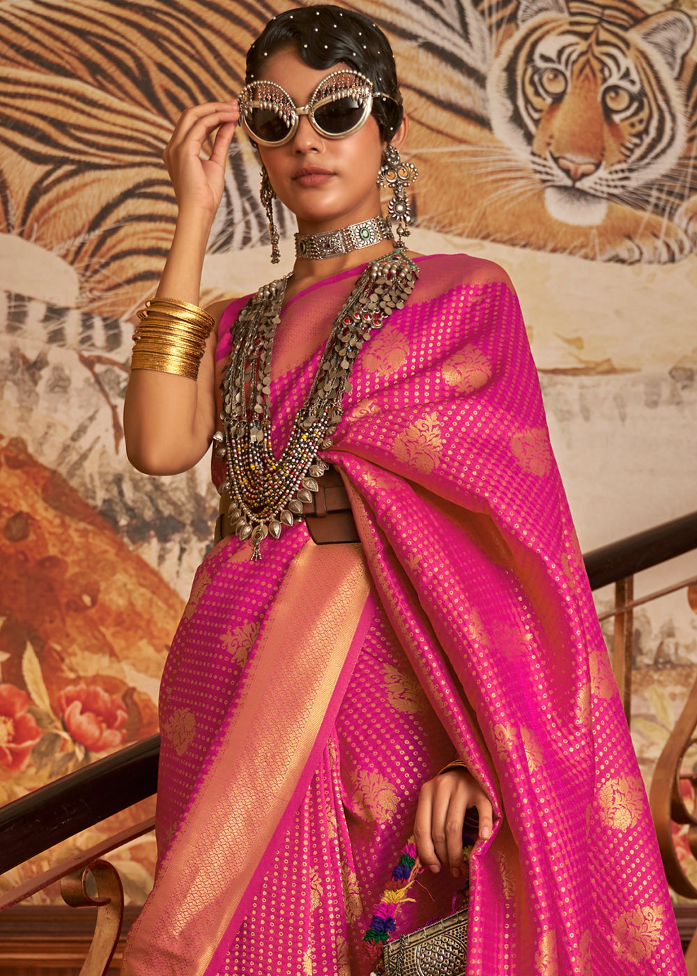 Magenta Pink Woven Banarasi Silk Saree - Colorful Saree