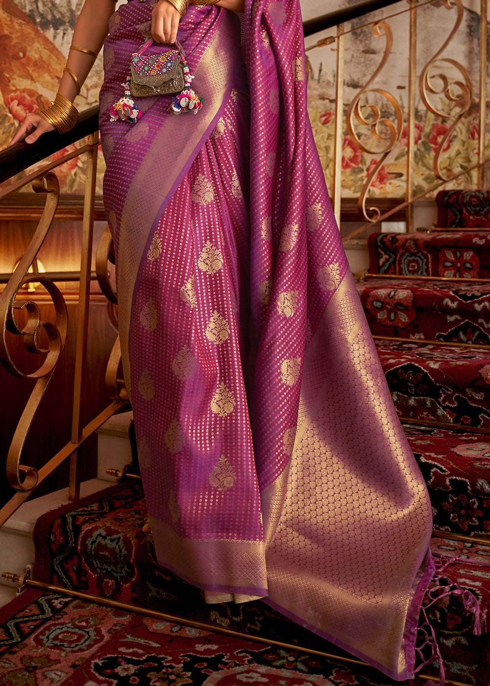 Dark Orchid Purple Woven Banarasi Silk Saree - Colorful Saree