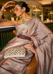 Fawn Brown Handloom Weave Organza Silk Saree - Colorful Saree