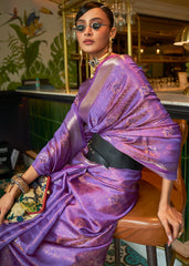 French Purple Handloom Weave Organza Silk Saree - Colorful Saree