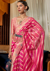 Bright Pink Two Tone Meenakari Weaving Organza Silk Saree - Colorful Saree