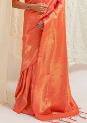 Salmon Orange & Golden Blend Kanjivaram Silk Saree - Colorful Saree