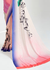 Baby Pink Satin Silk Digital Printed Saree - Colorful Saree