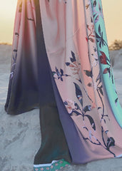 Arctic Blue and Pink Digital Printed Crepe Silk Saree - Colorful Saree