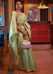 Sage Green Woven Tussar Silk Saree - Colorful Saree