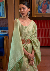 Sage Green Woven Tussar Silk Saree - Colorful Saree