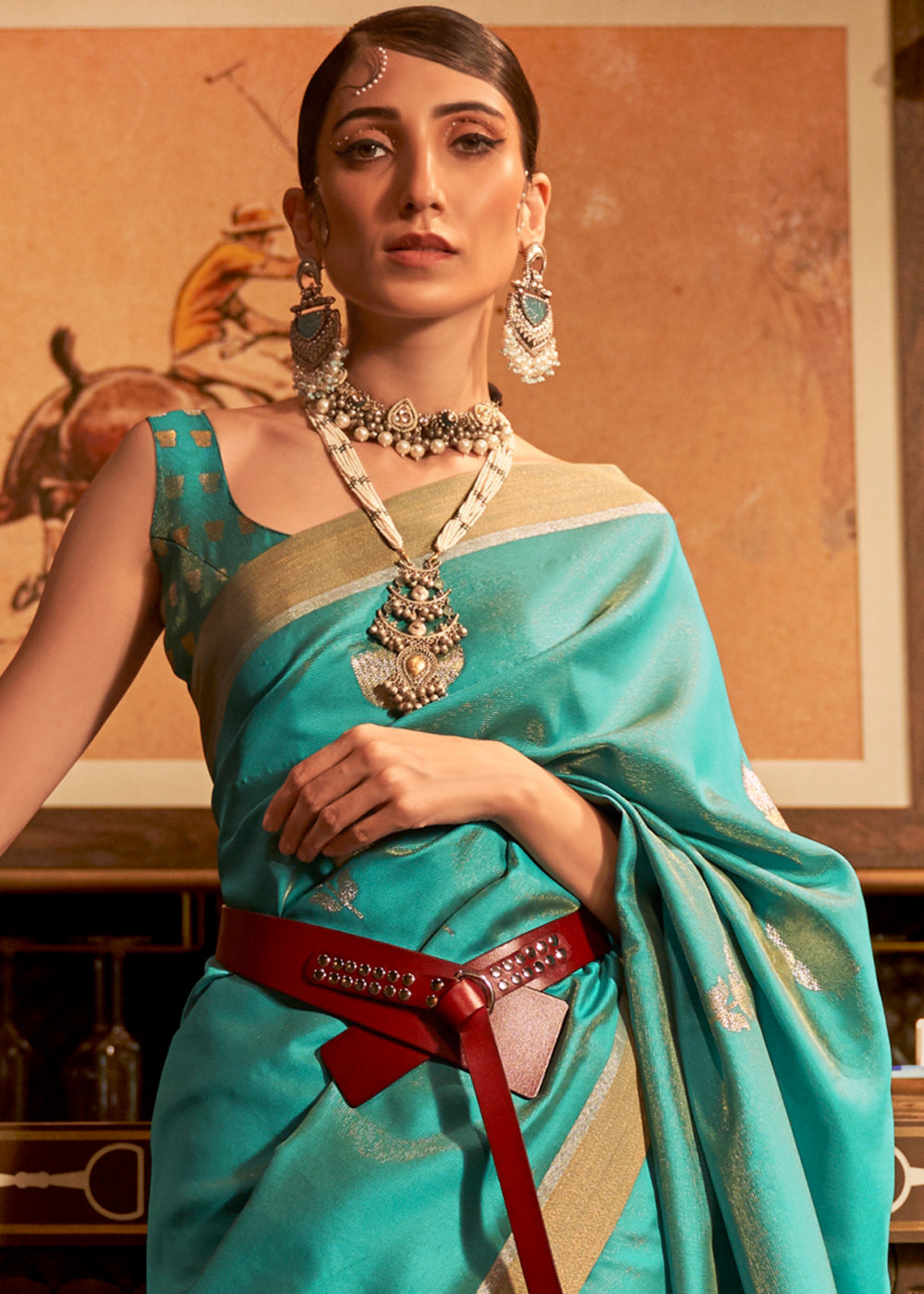 Teal Blue Copper Zari Woven Designer Silk Saree - Colorful Saree