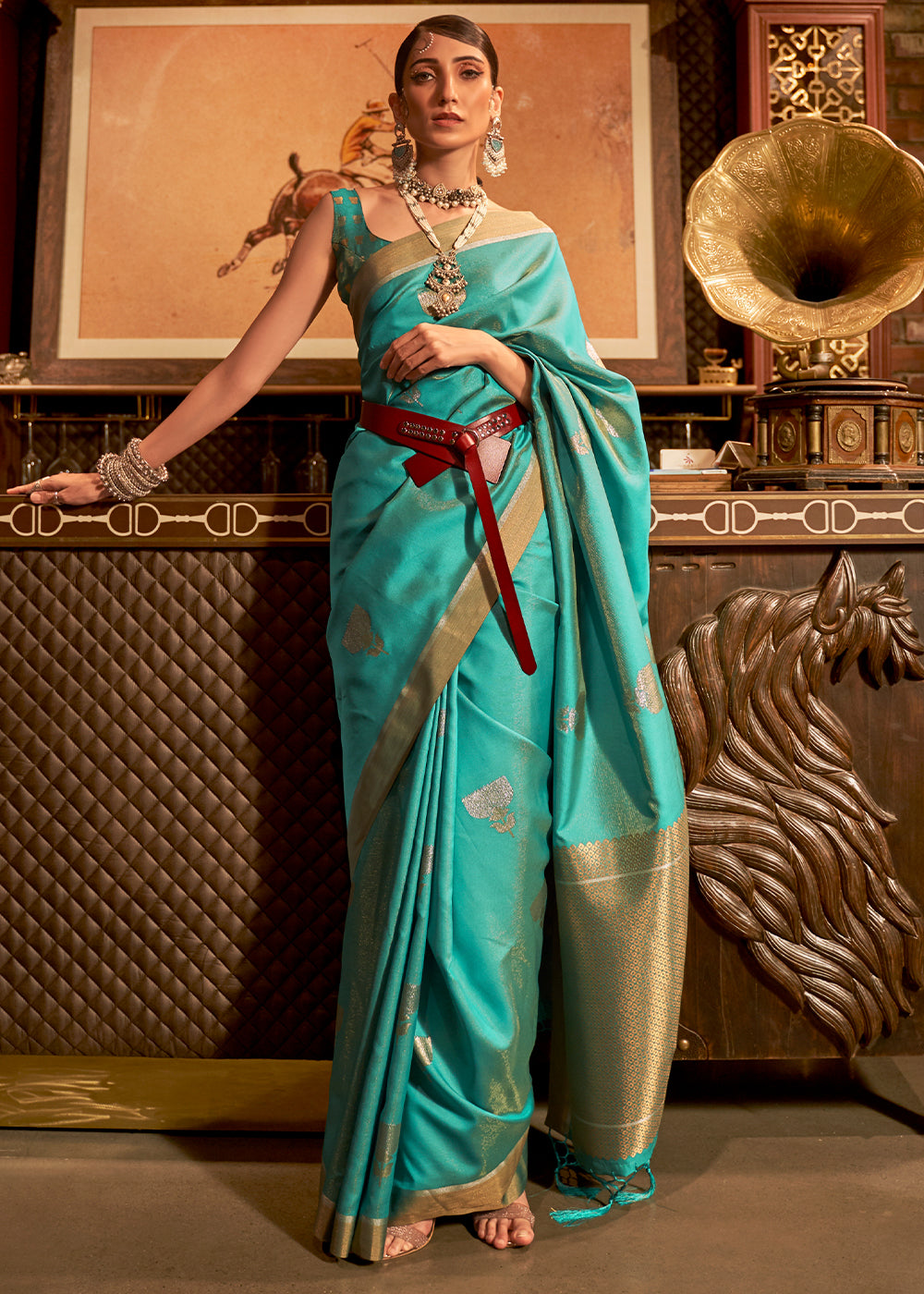 Teal Blue Copper Zari Woven Designer Silk Saree - Colorful Saree