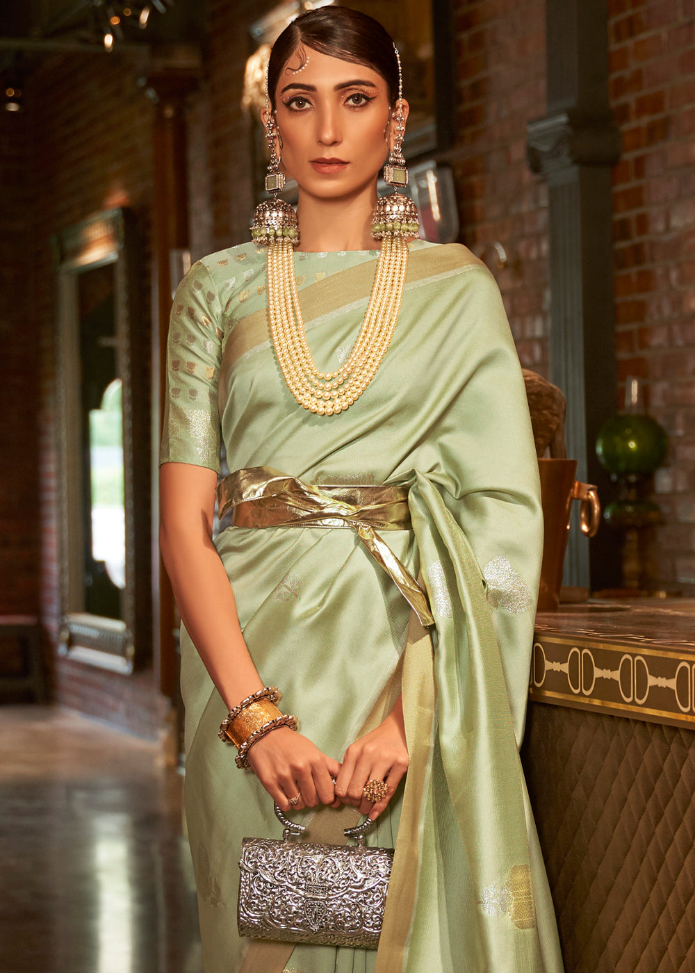 Light Green Copper Zari Woven Designer Silk Saree - Colorful Saree