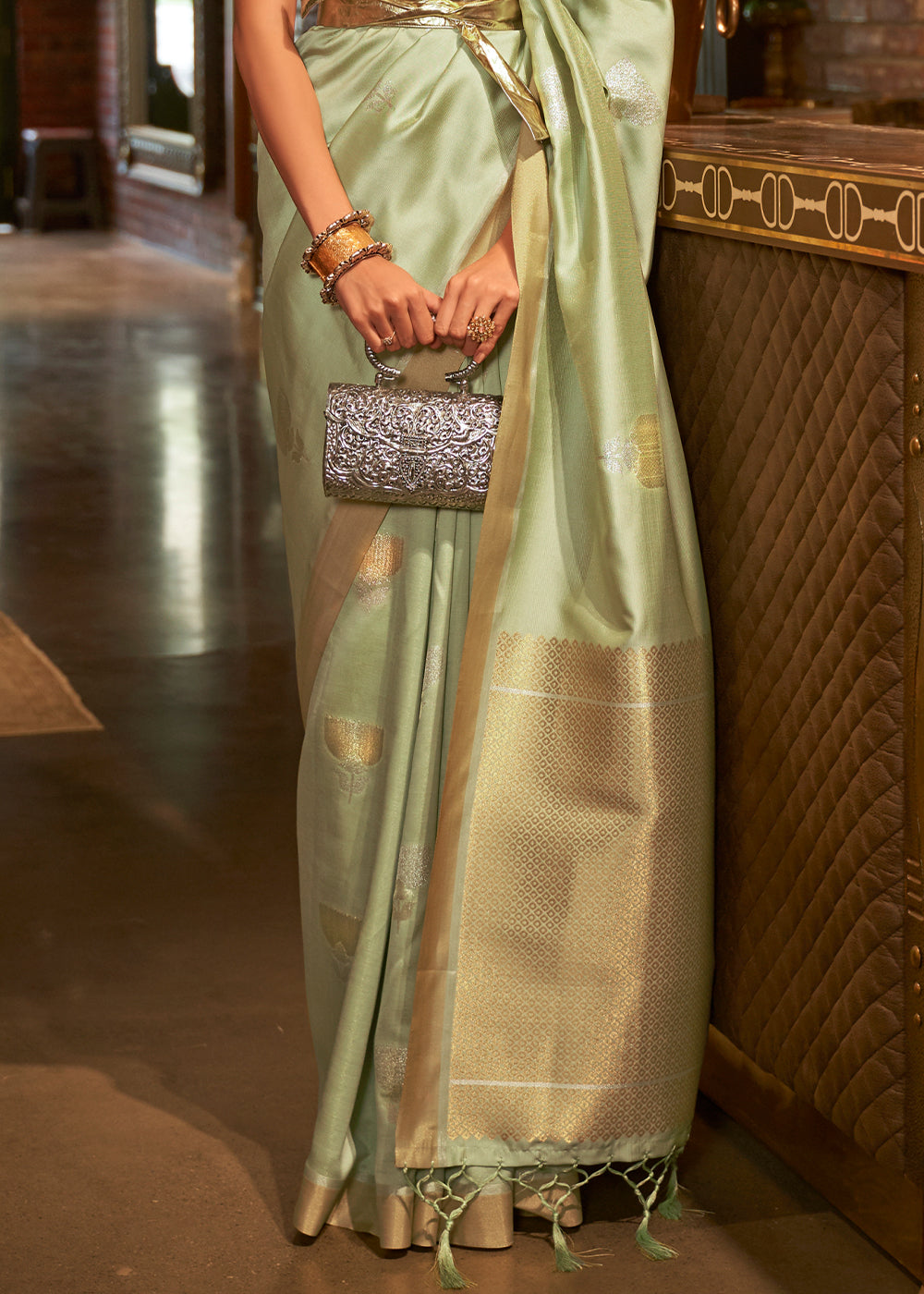 Light Green Copper Zari Woven Designer Silk Saree - Colorful Saree