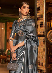 Anchor Grey Zari Woven Satin Silk Saree - Colorful Saree