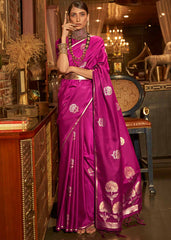 Magenta Pink Zari Woven Satin Silk Saree - Colorful Saree