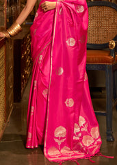 Hot Pink Zari Woven Satin Silk Saree - Colorful Saree