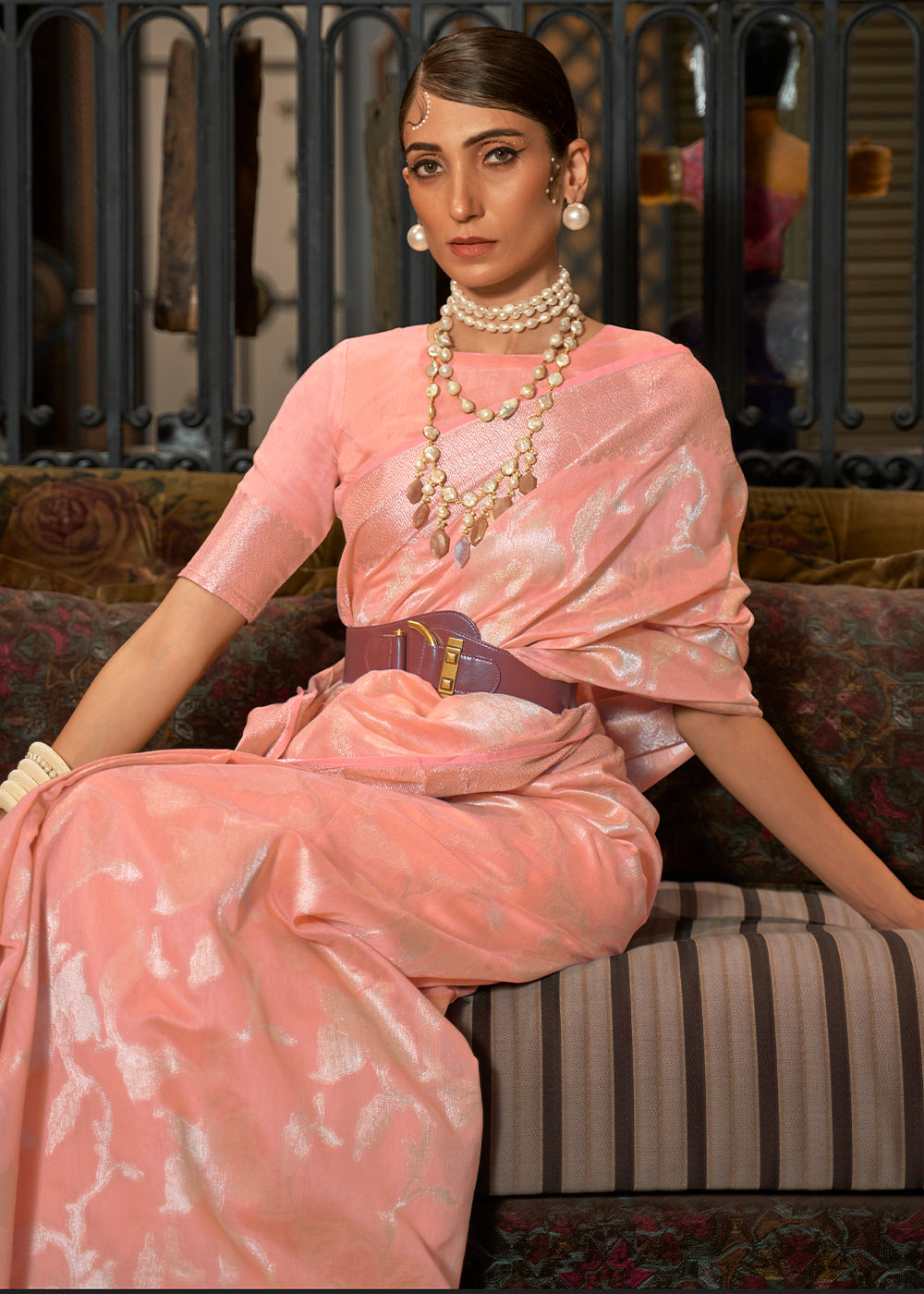 Coral Pink Handloom Woven Designer Silk Saree - Colorful Saree