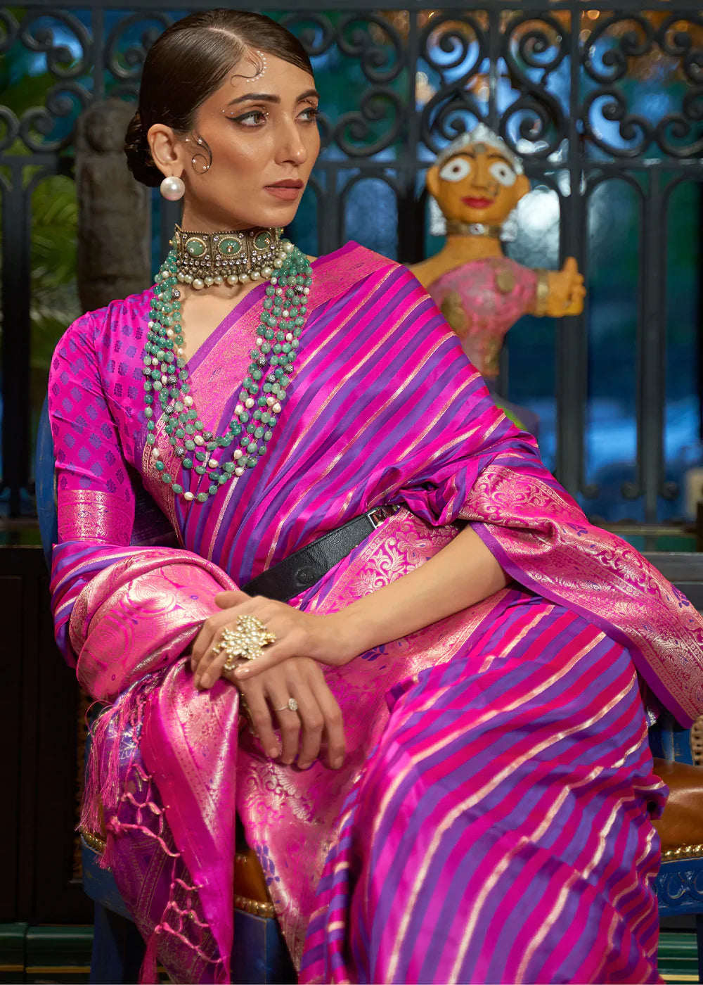 Fandango Purple Zari Woven Satin Silk Saree - Colorful Saree