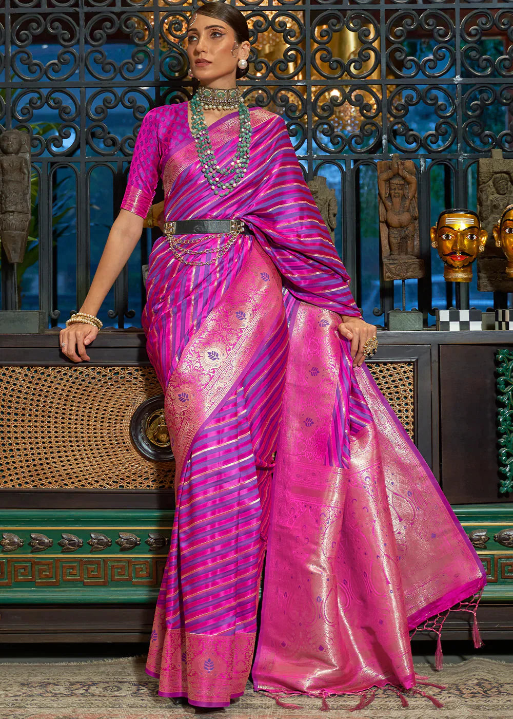 Fandango Purple Zari Woven Satin Silk Saree - Colorful Saree