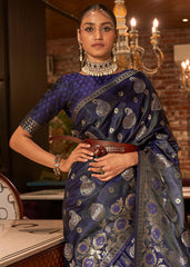 Indigo Blue Handloom Woven Satin Silk Saree - Colorful Saree